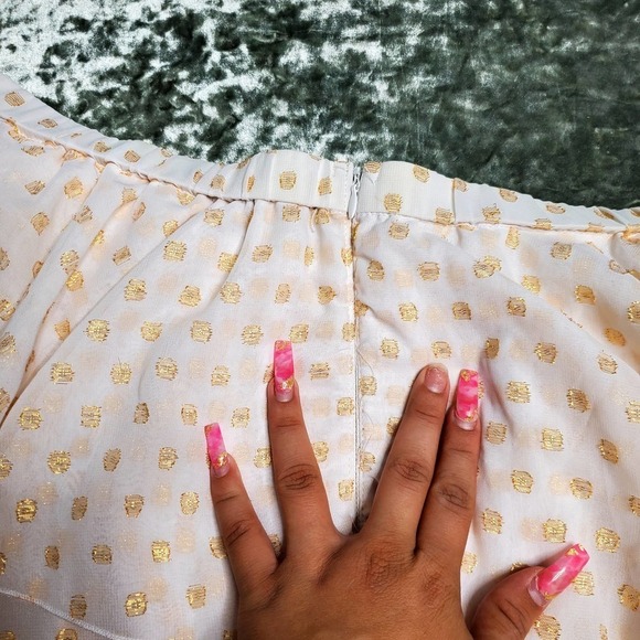 Elloquii White/ Gold Off The Shoulder Dress - Picture 7 of 8